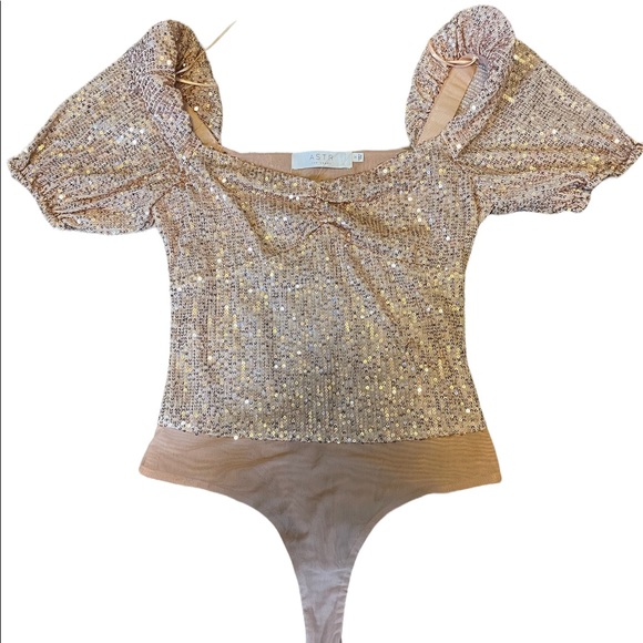 Astr Tops - ASTR Sequin Bodysuit Rose Gold size Small